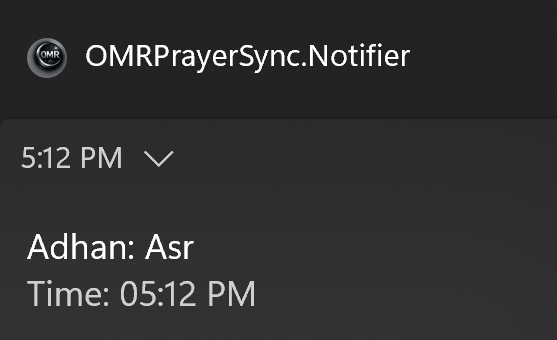 Adhan toast screenshot
