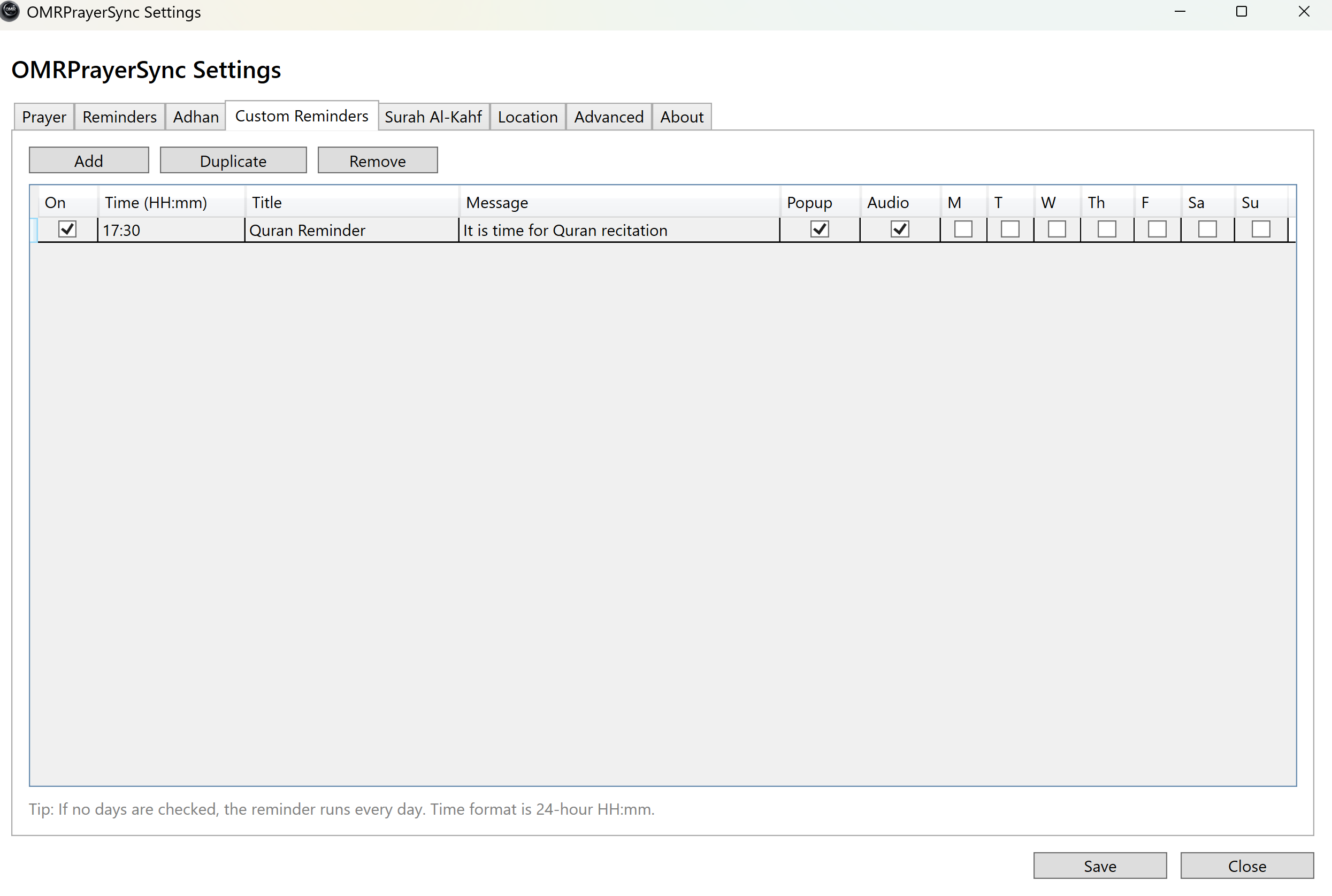 Custom reminders screenshot