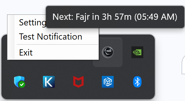 Tray icon and tray menu screenshot